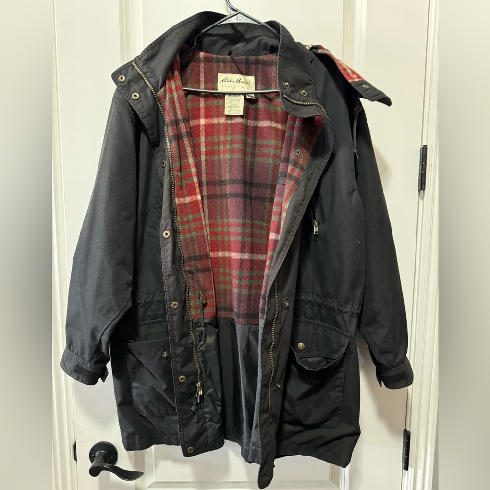 Eddie Bauer woman’s size medium flannel lined winter utility jacket With hood
